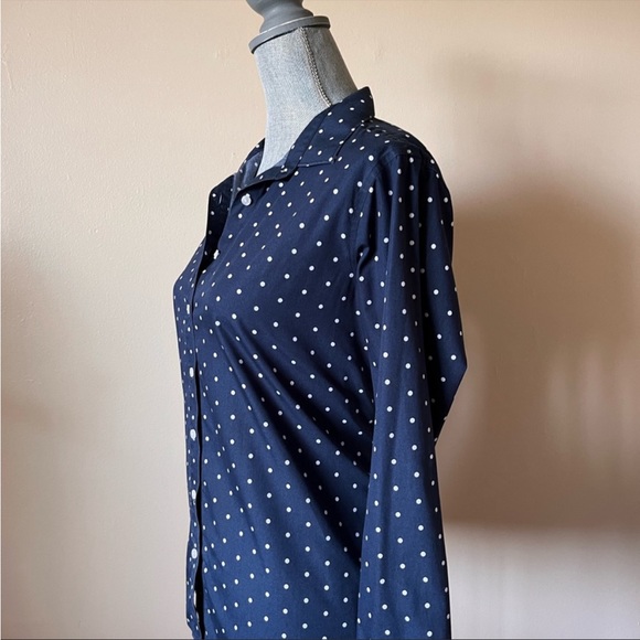 Lands end blue cotton polka dot button up shirt - Picture 4 of 11